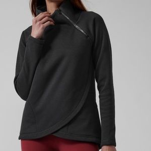 Athleta Cozy Karma Asym Pullover Mock Neck Sweatshirt Black Medium